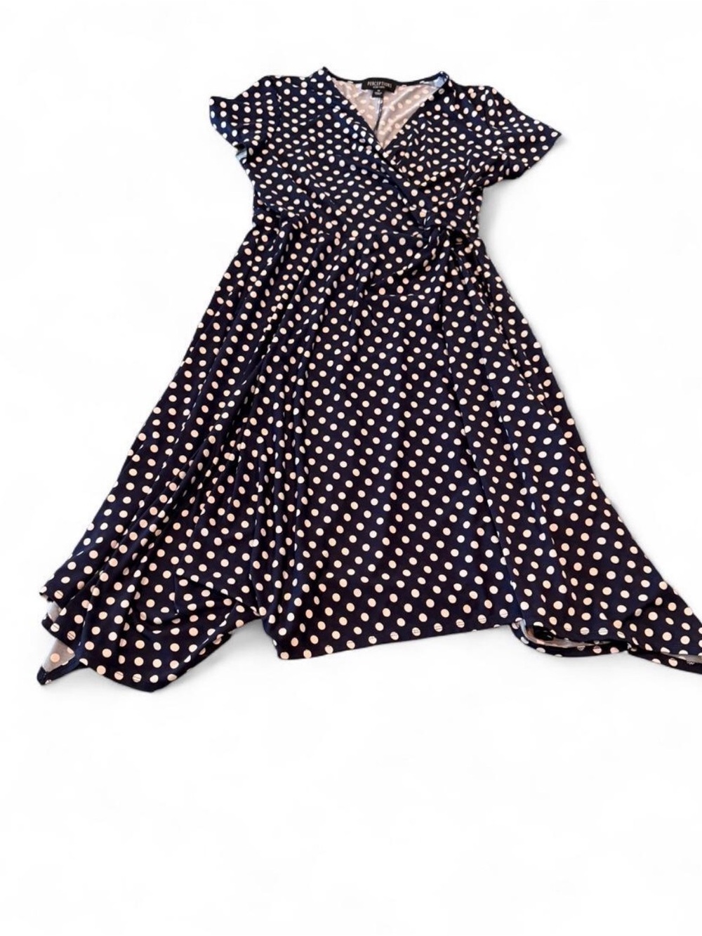 Perceptions Navy Blue Polka Dot Midi Wrap Dress
